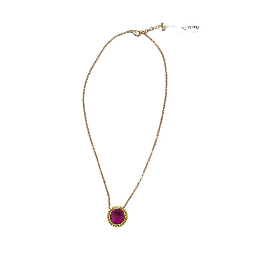 RARE Patricia Locke Gold-Plated Necklace Pink & Green Crystal Pendant N490 2012 - Picture 2 of 6